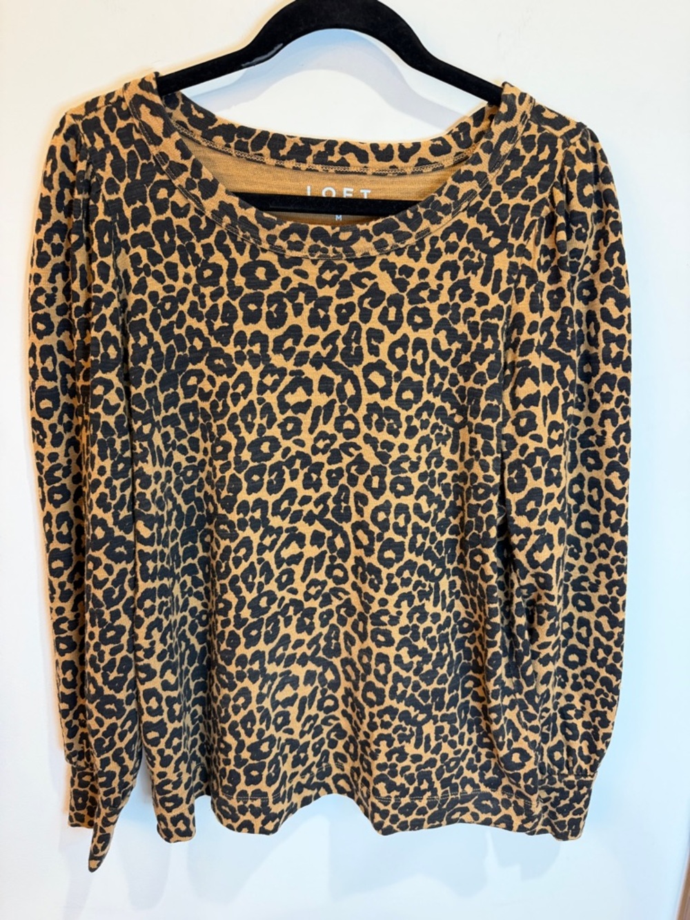 LOFT Leopard-Print Long sleeve Knit Top w/ Cuff Sleeves, M